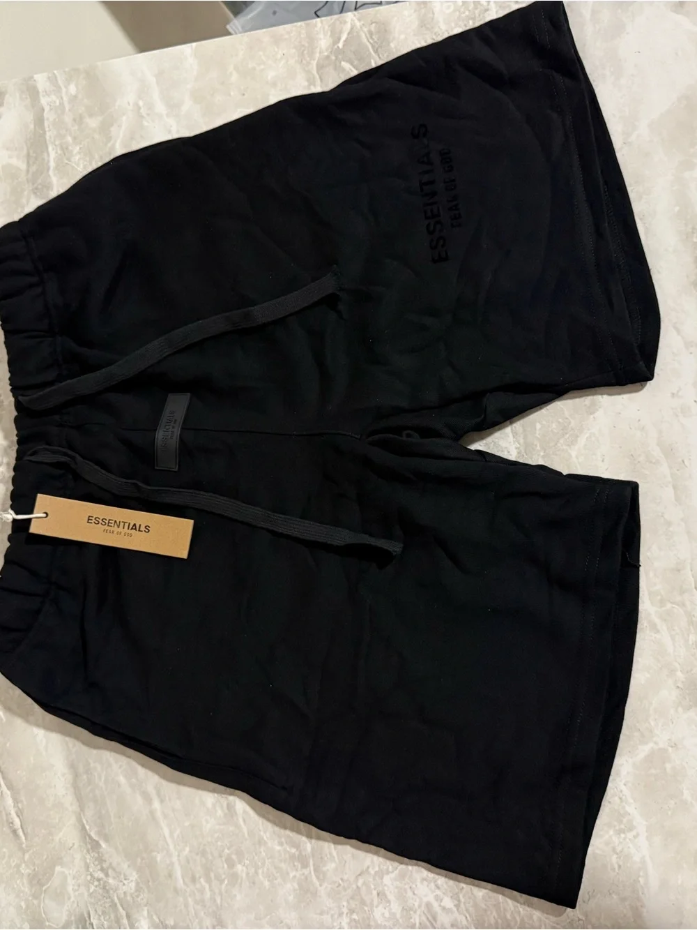 ESSENTIALS Men’s Black Athletic Drawstring Shorts